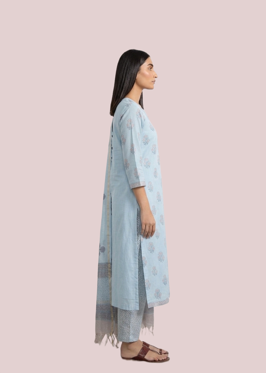 Floral Suit Set with Sky Blue Color - Image 3