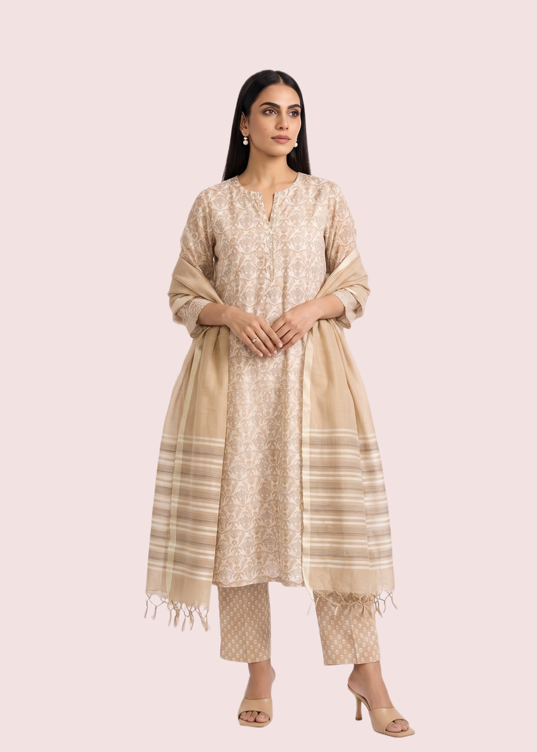 Beige Lightweight Cotton Suit Set