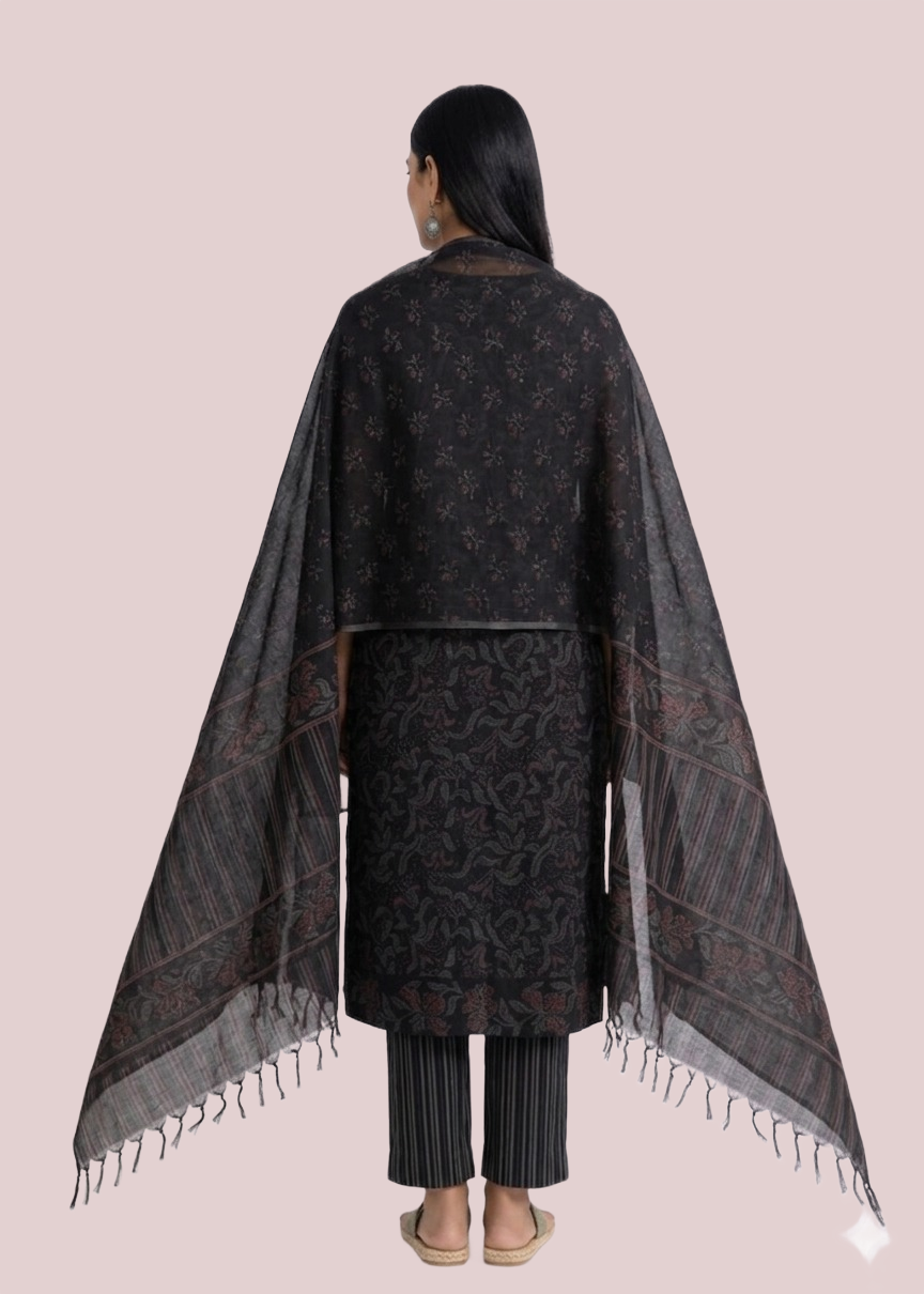 Black Cotton Suit Set with Round Neckline - Image 3