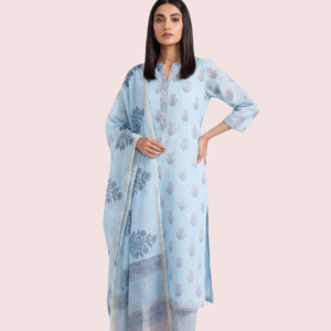 Floral Suit Set with Sky Blue Color