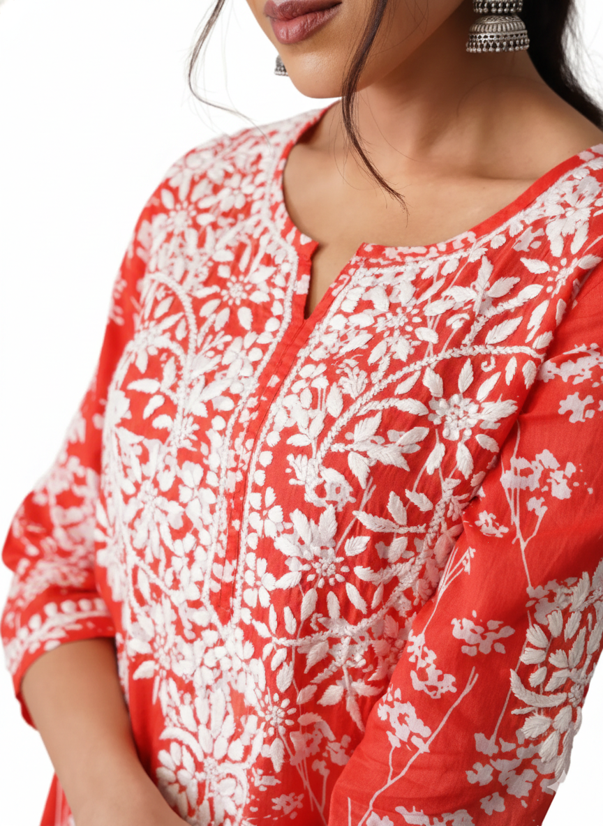 Mulmul Red Printed Straight Kurta - Image 4