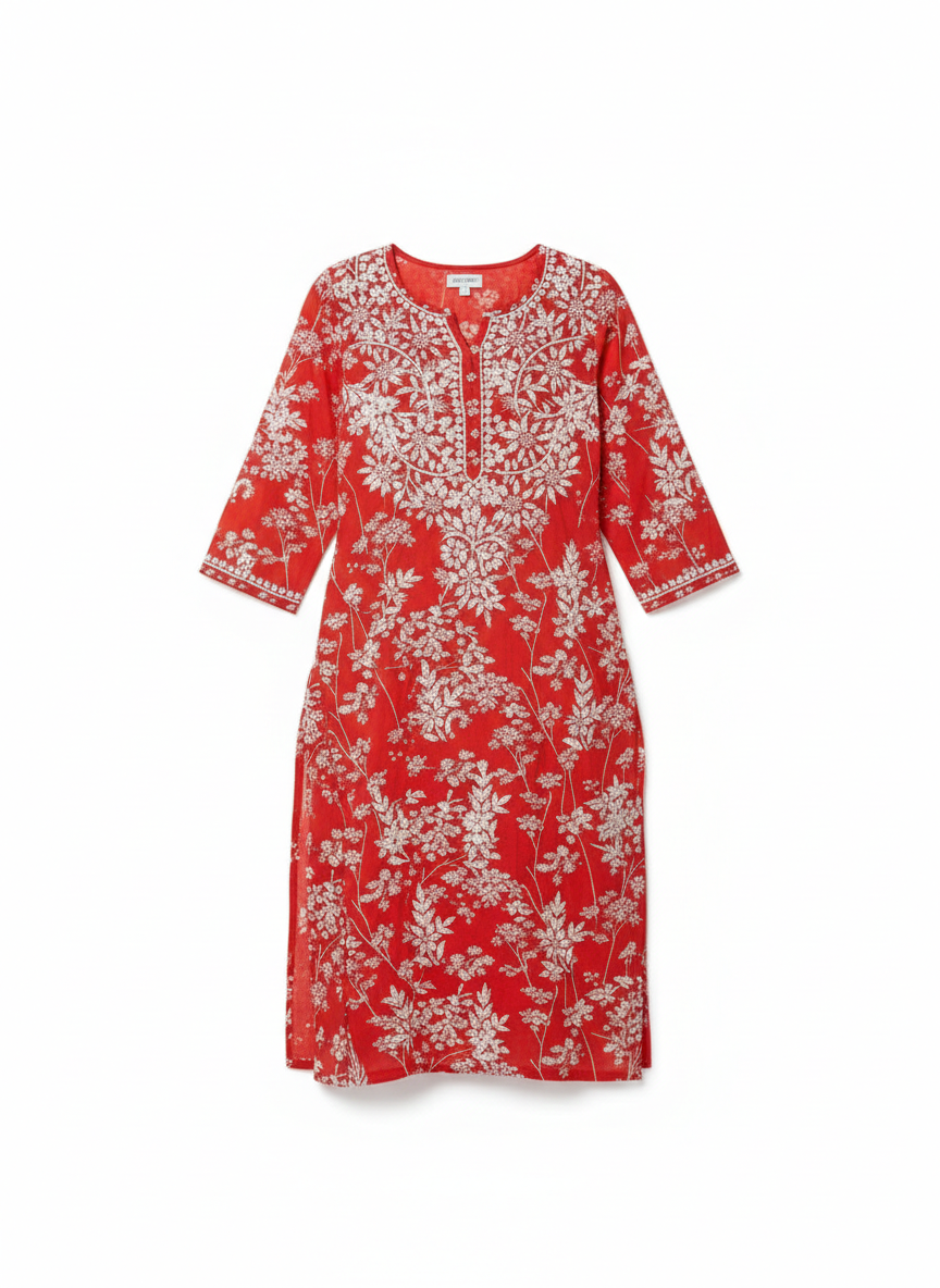Mulmul Red Printed Straight Kurta - Image 5