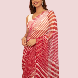 White Red Lahariya Georgette Saree