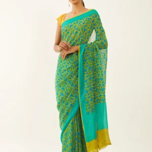 Green Printed Georgette Saree