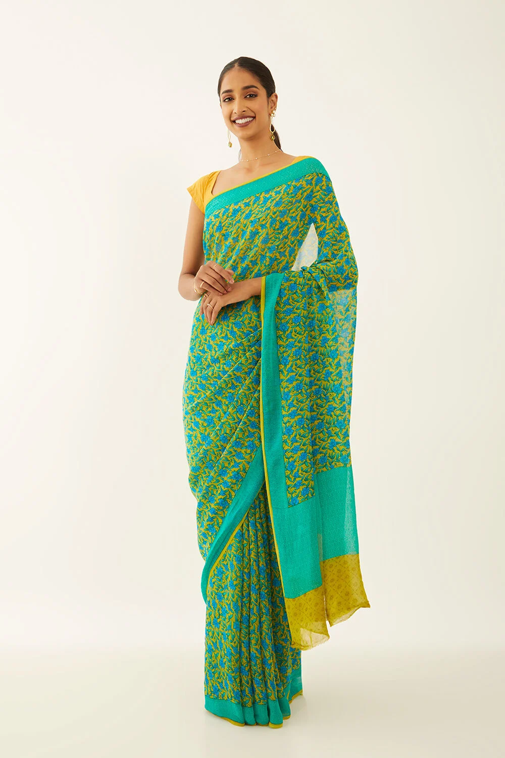 Green Printed Georgette Saree