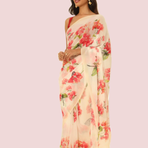 Off White Printed Georgette Saree ₹3,499.00