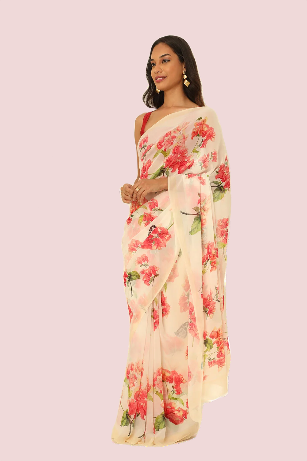 Off White Printed Georgette Saree ₹3,499.00